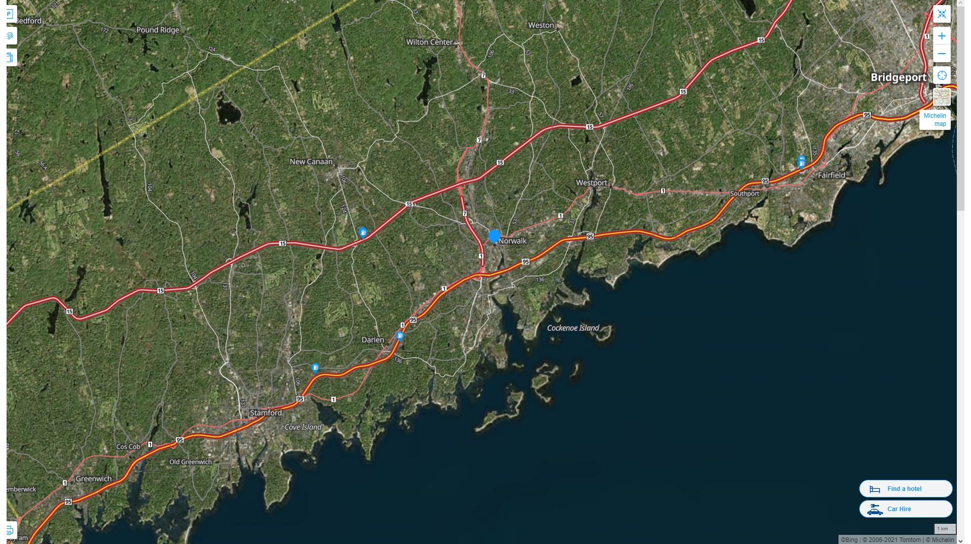 Norwalk Connecticut Highway and Road Map with Satellite View
